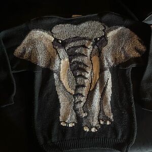 Vintage Black Wool Sweater with Large Elephant Design size M/L